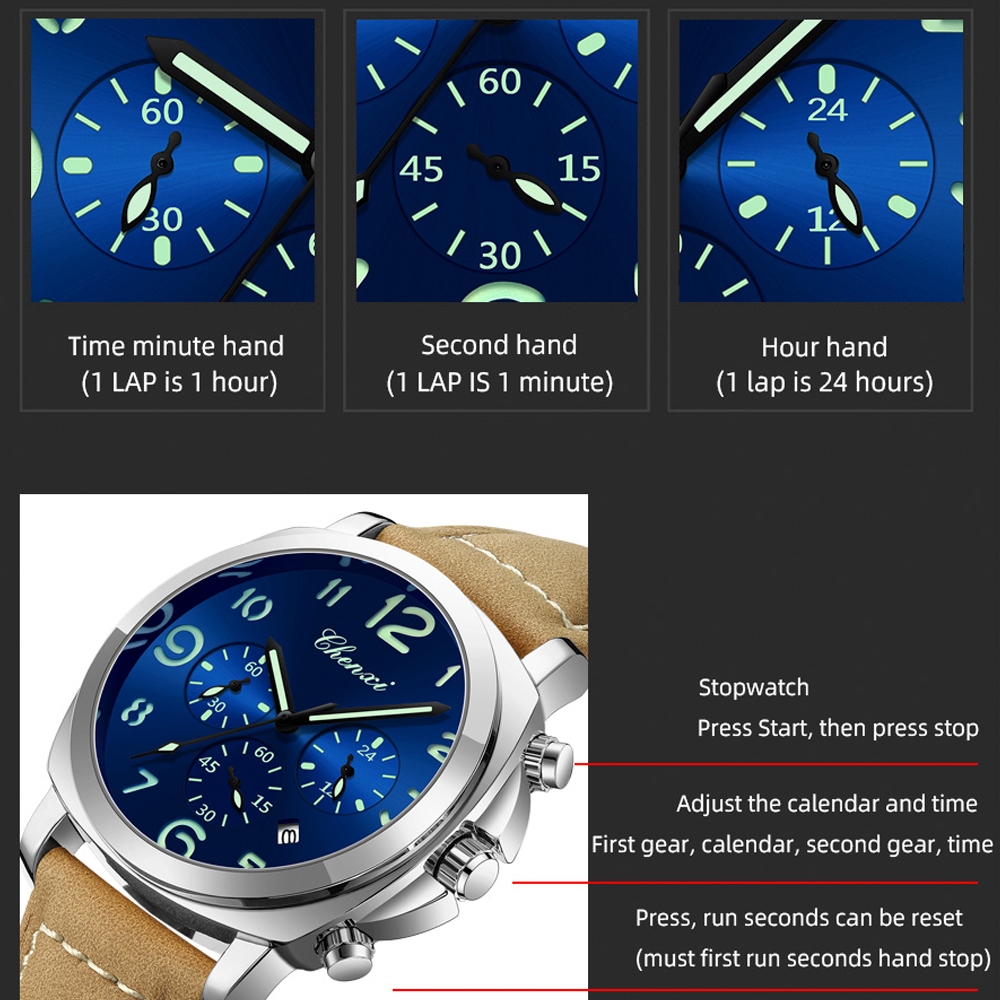 CHENXI Men Watch Multifunction – обзор и цена Leather Watch Band Men