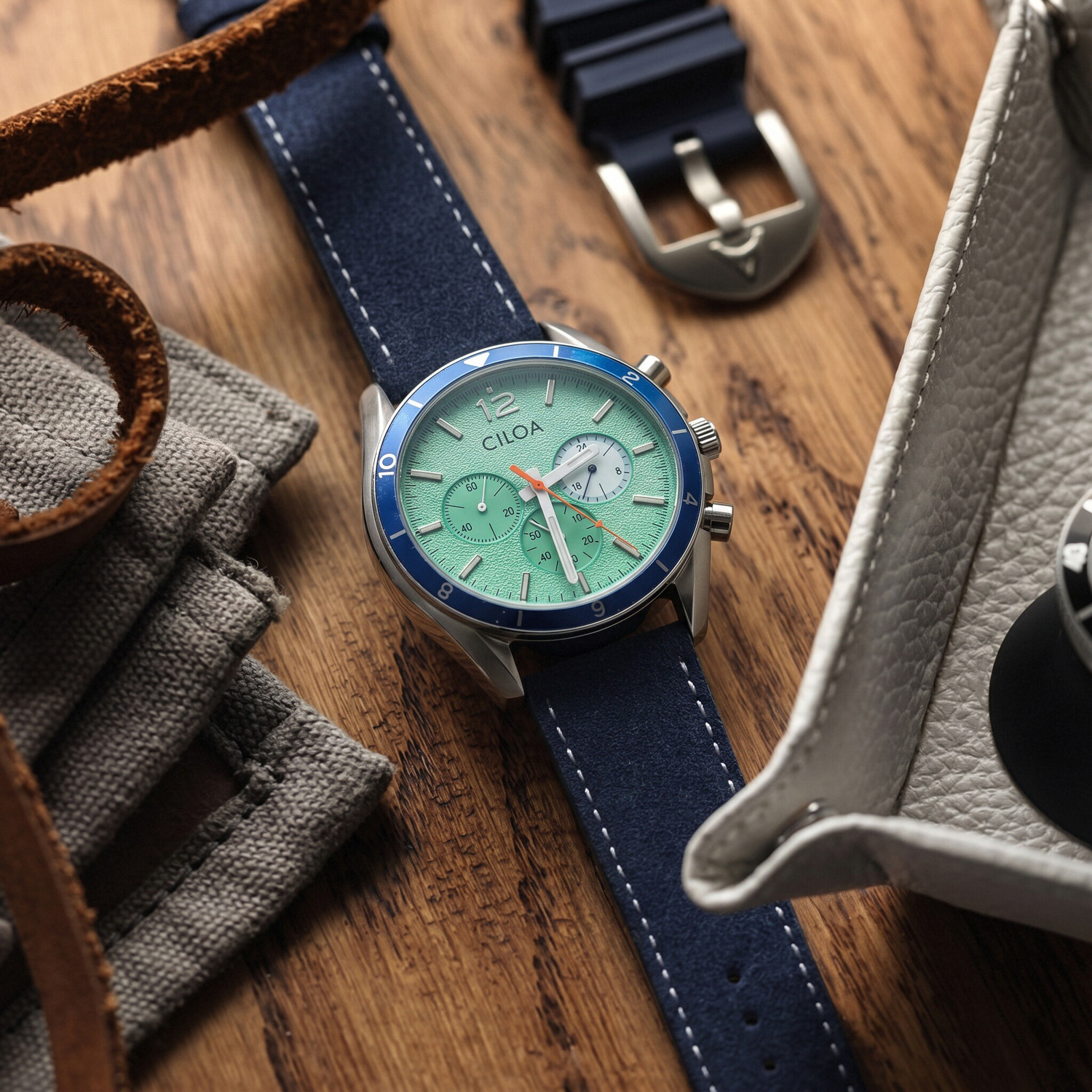 CILOA Men's Chronograph Watch  – обзор и цена Suede Strap Watch