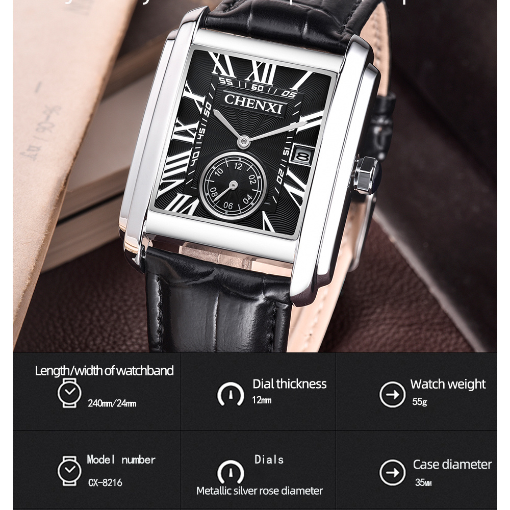 CHENXI 8216 Fashion Classic Sq – обзор и цена Leather Watch Band Men