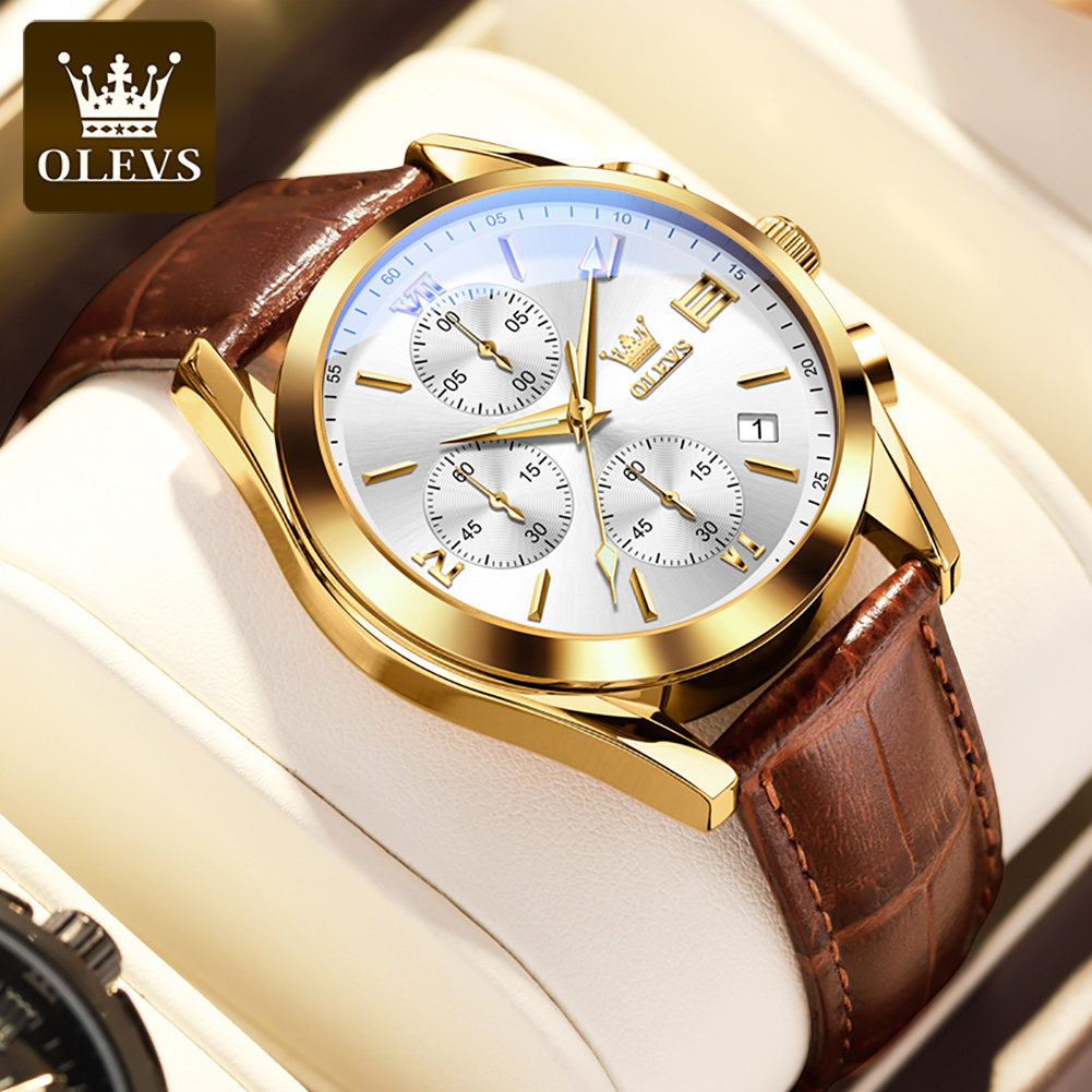 OLEVS 2872 Chronograph Men's W – обзор и цена Leather Watch Band Men