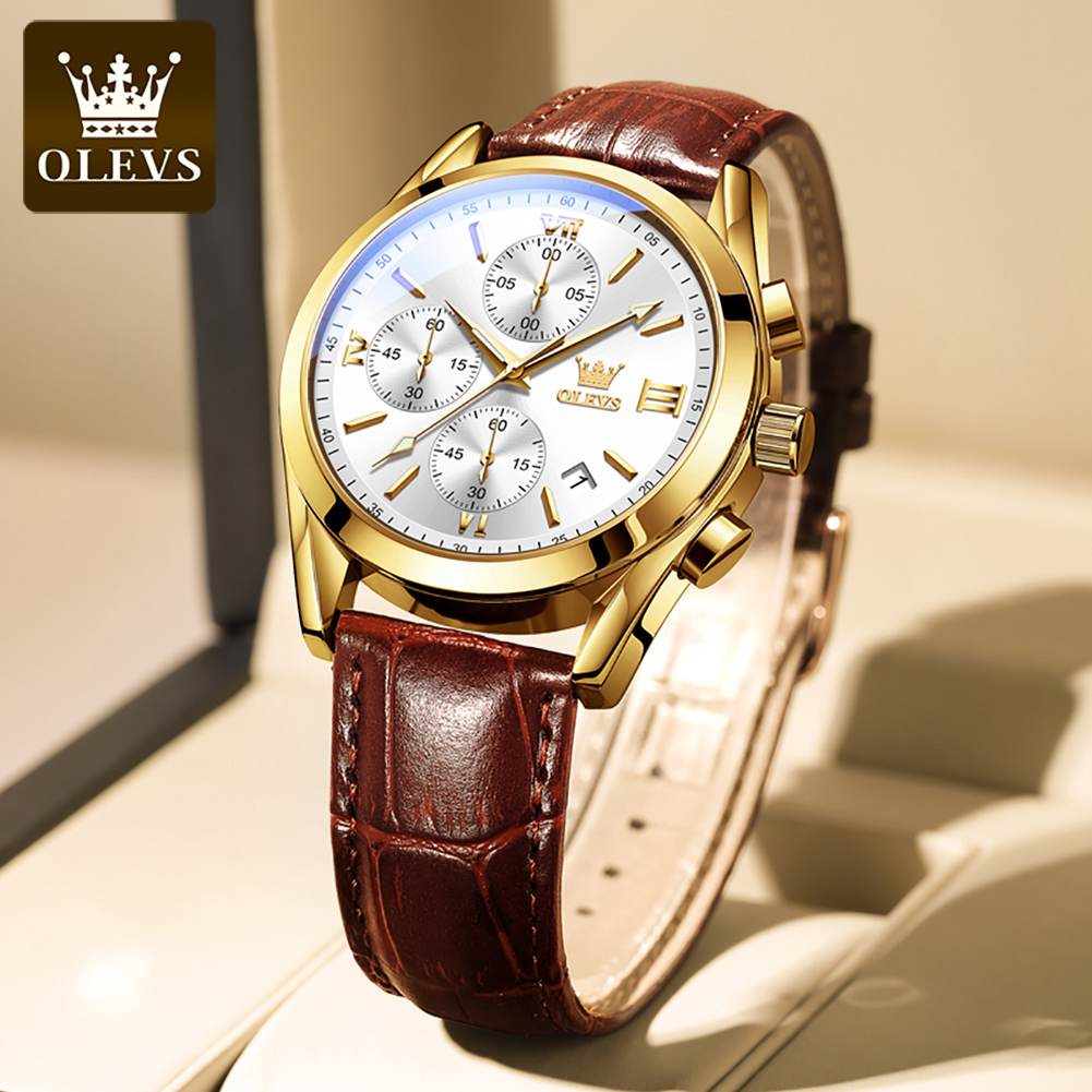 OLEVS 2872 Chronograph Men's W – обзор и цена Leather Watch Band Men