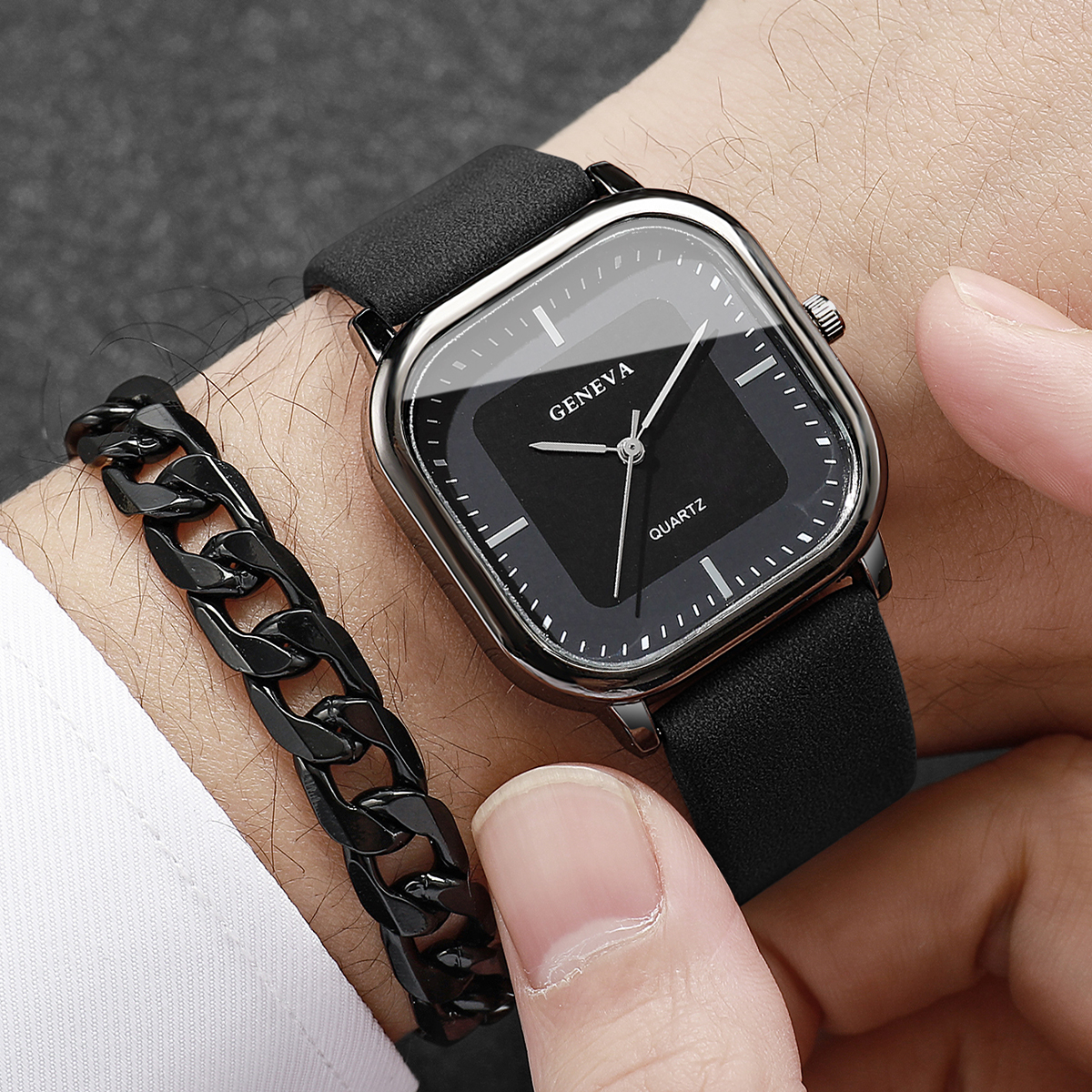 2PCS/Set Fashion Leather Strap – обзор и цена Leather Watch Band Men