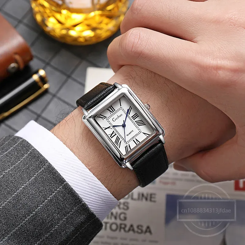 New Fashion Designer Rectangle – обзор и цена Leather Watch Band Men