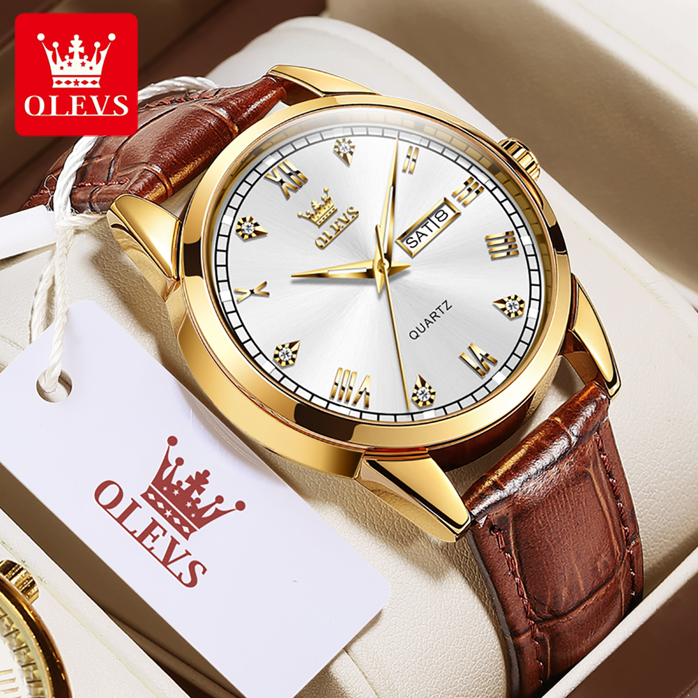 OLEVS 6896 Top Brand Men Quart – обзор и цена Leather Watch Band Men