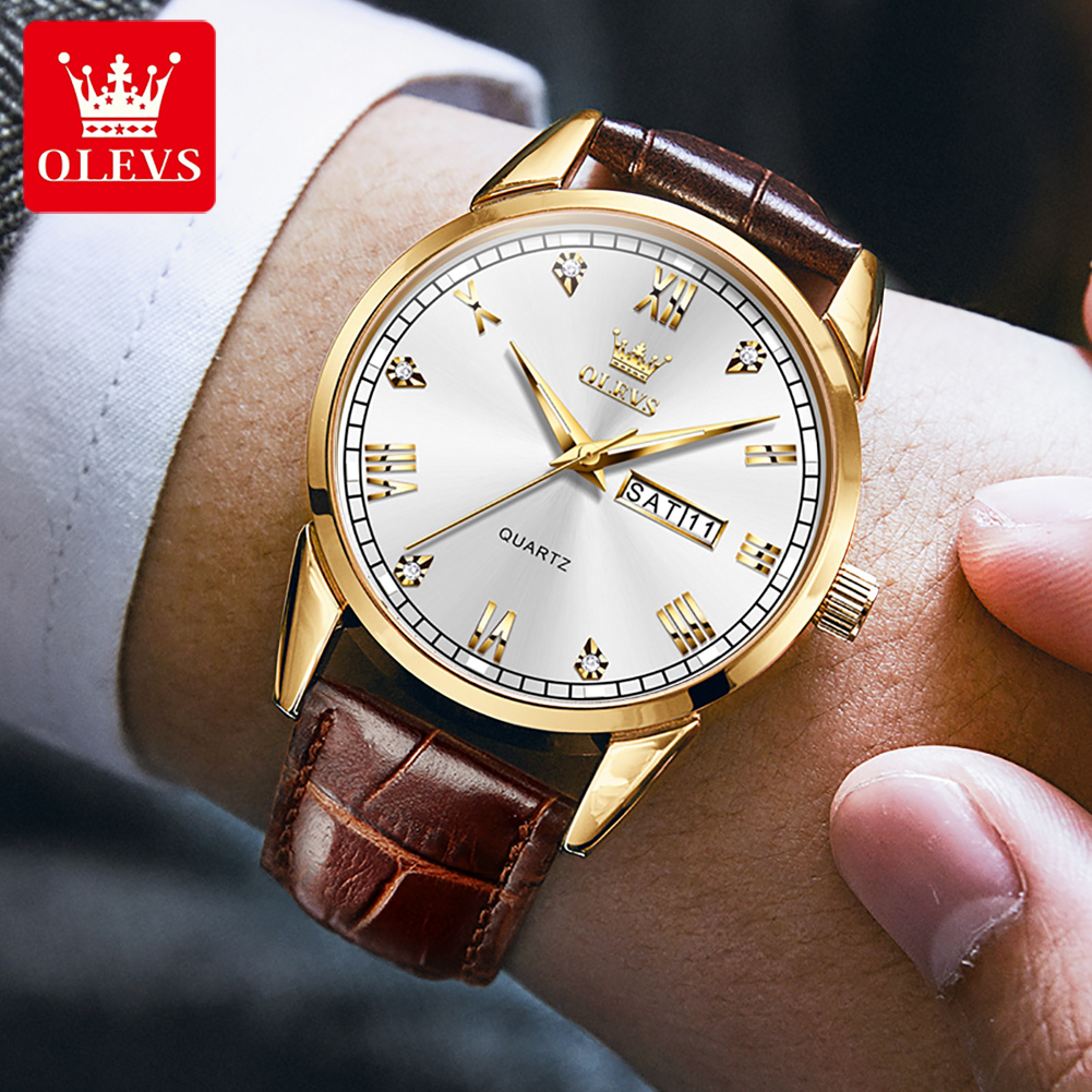 OLEVS 6896 Top Brand Men Quart – обзор и цена Leather Watch Band Men