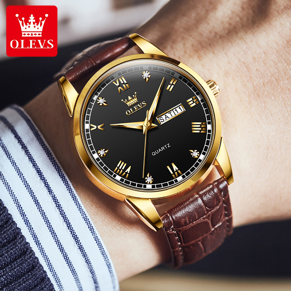 OLEVS 6896 Top Brand Men Quart – обзор и цена Leather Watch Band Men