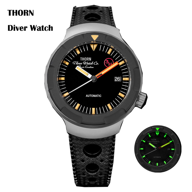 Thorn 42mm Men's Retro Titaniu – обзор и цена Rubber Strap Diver